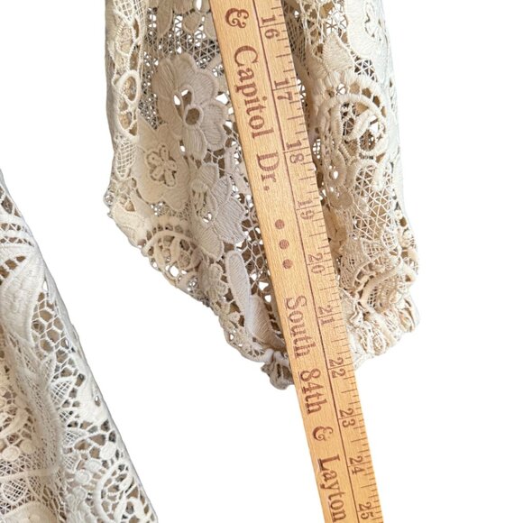 NWT Boston Proper Sheer Lace Belted Button Front Dress Women's 8 Beige - Picture 9 of 14